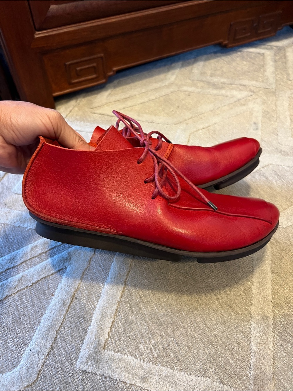 trippen Red Leather Lace-Up Shoes size 39